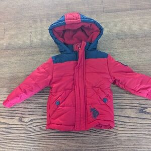 EUC US polo association baby boys 12 month puffer jacket embroidered logo red